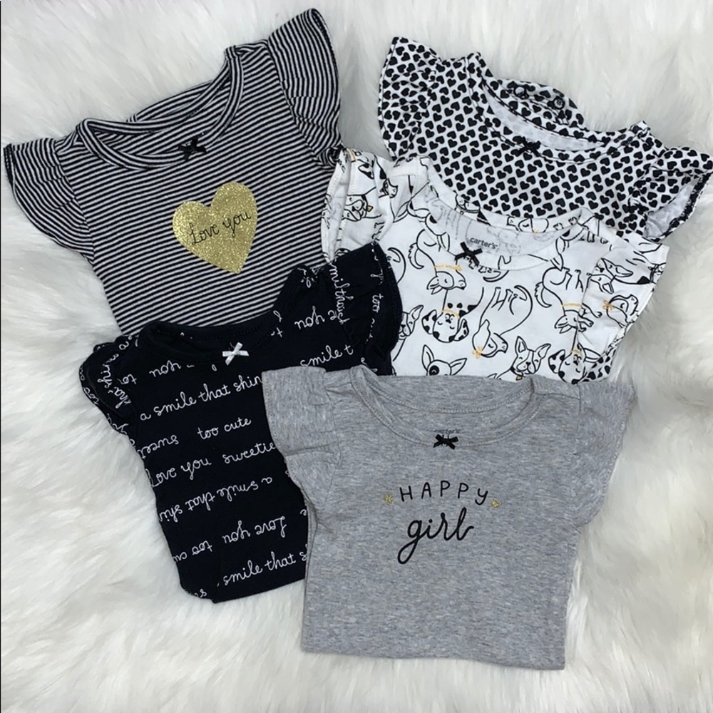 Bundle of 5 NWOT Baby Girl 6M Onesies